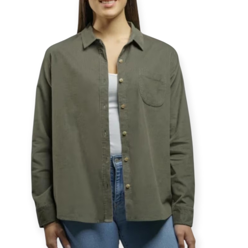 NWT Jachs Girlfriend‎ New York Women's Green Mini Corduroy Button Up Shirt 3X